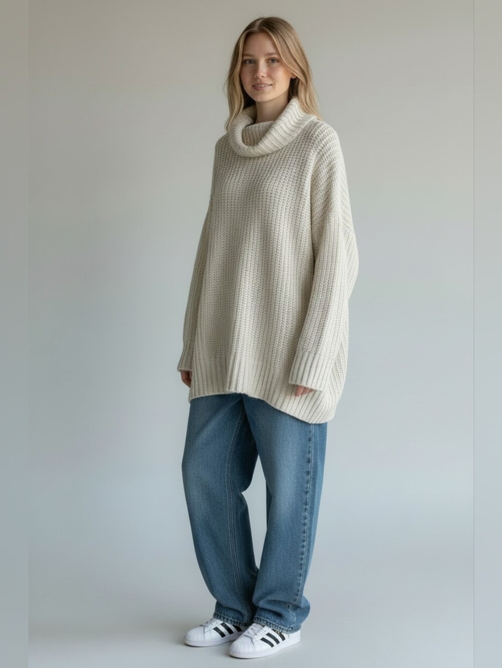 Aerie Oversized Chunkyknit Cream Turtleneck Sweater SZ M